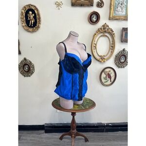 Vintage Cacique Royal Blue & Black Lace Bustier Corset Top Y2K Plus Size 26/28